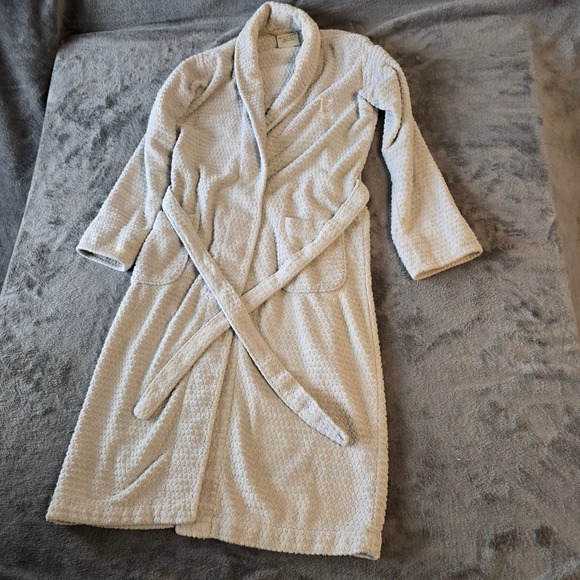 Pottery Barn Women Gray Cotton Waffle Weave Bath Robe Shawl Collar Small Turkey - Picture 3 of 16